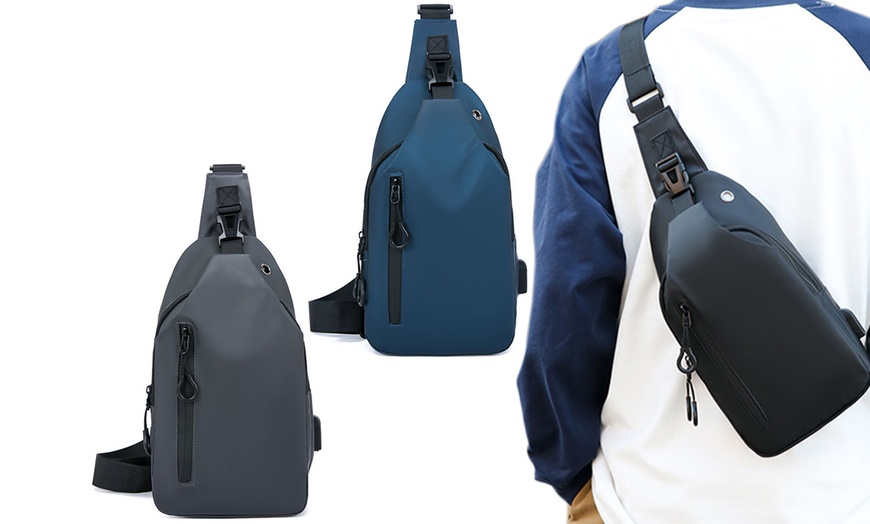 Image 2: Water-Resistant Anti-Theft Sling Bag with USB Charging Port