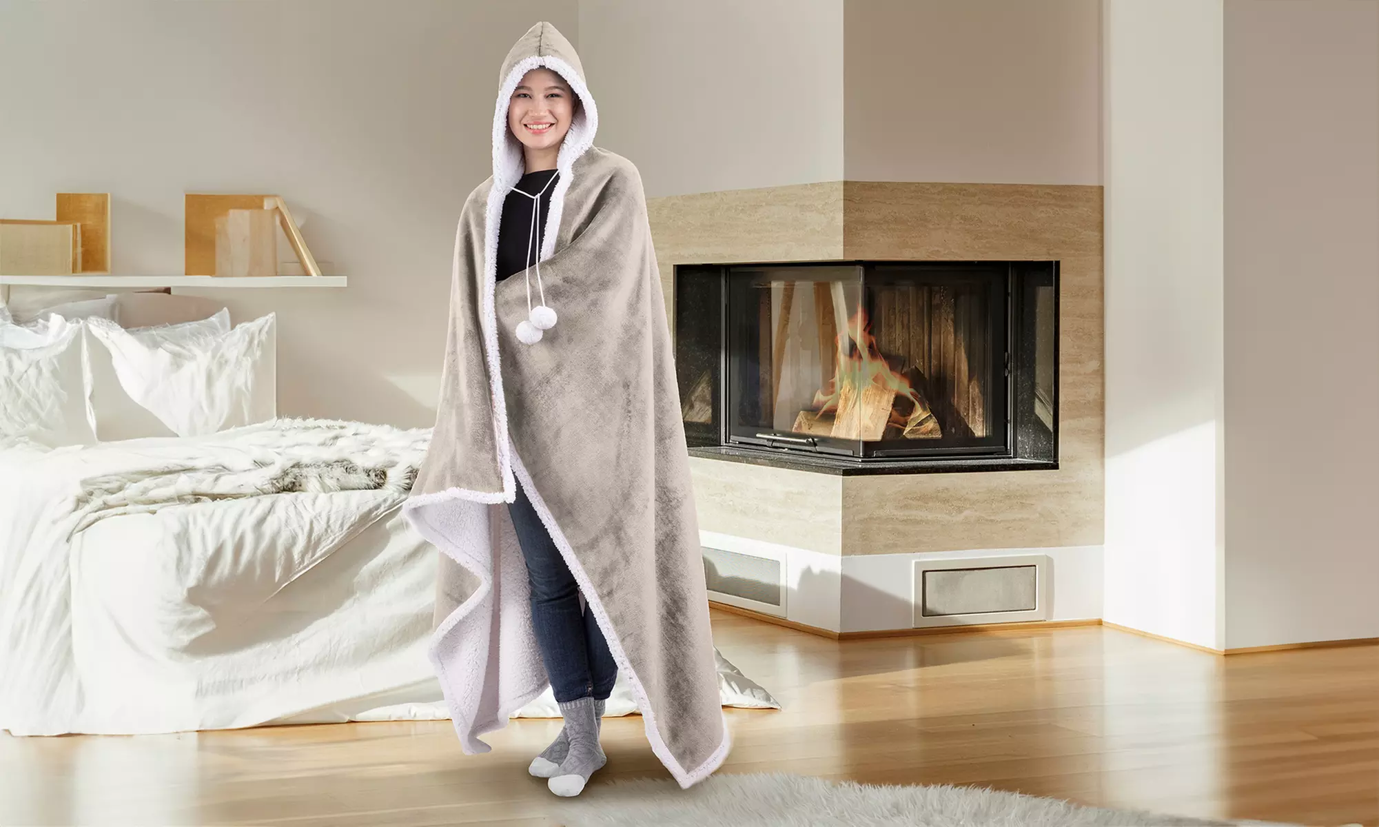 Luxury Super Soft Hoodie Sherpa-Lined Throw Blanket