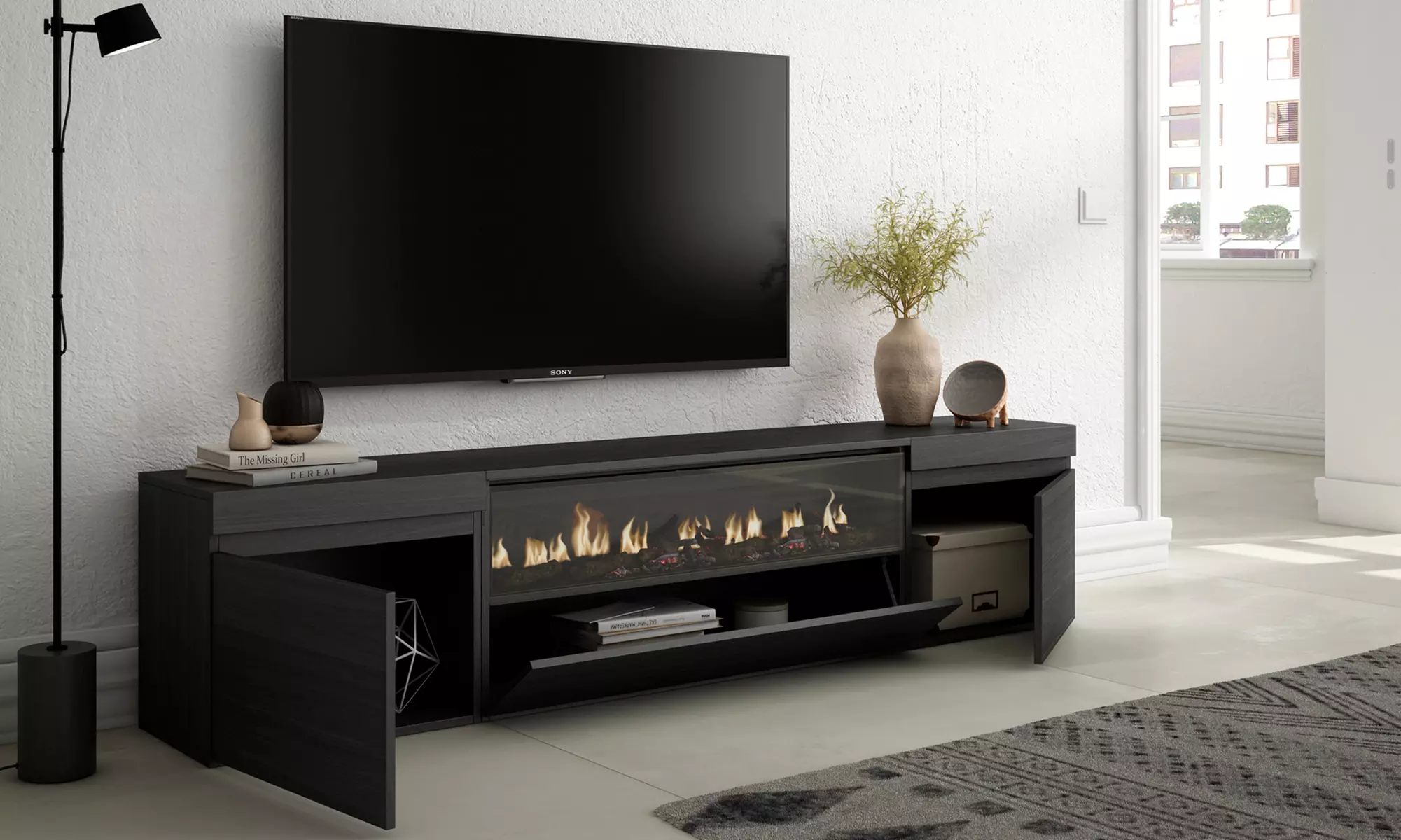Mueble TV avec cheminée électrique ou espace de rangement
