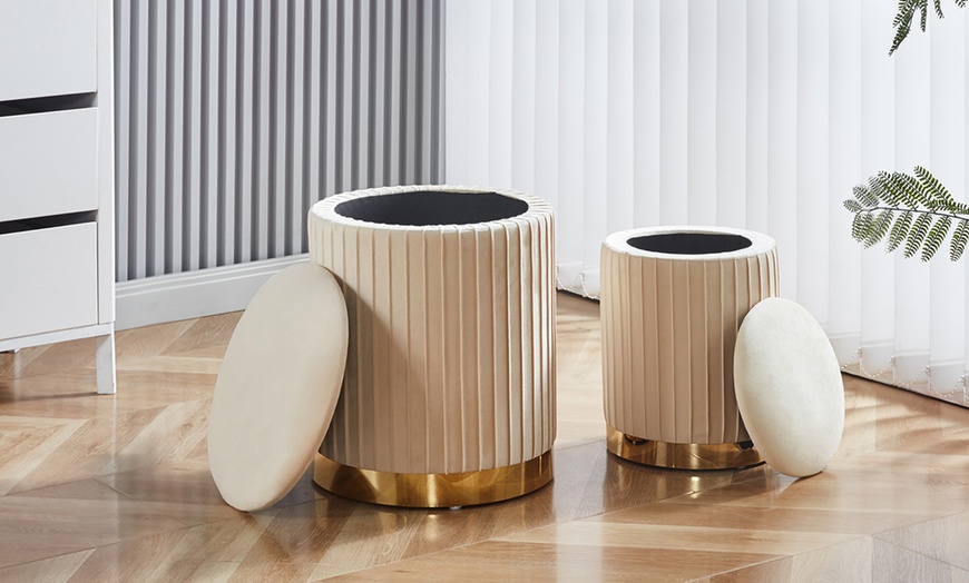 Image 1: Coppia di pouf contenitori in velluto