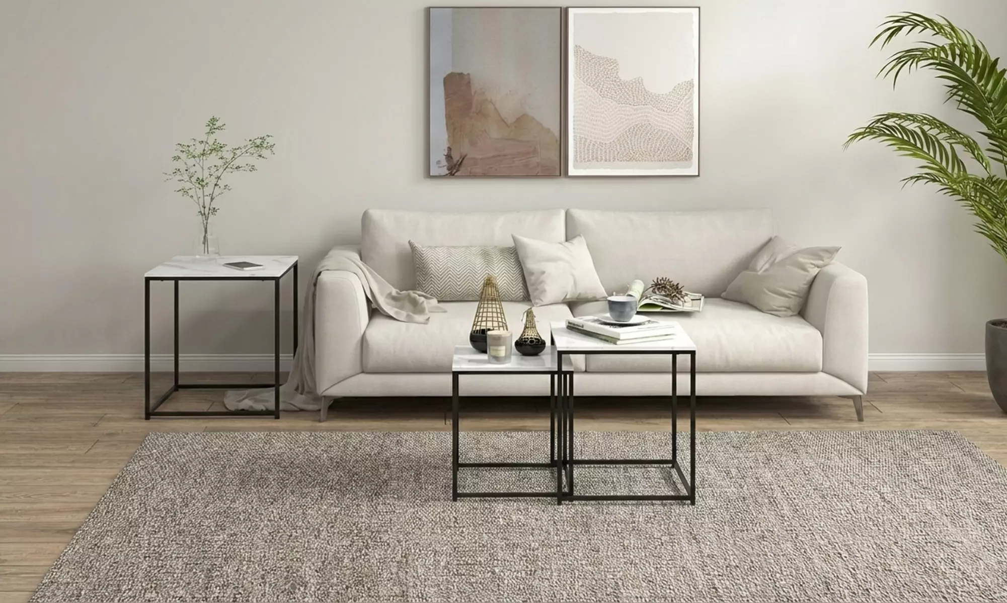 HOMCOM Nest of Three Faux Marble Side Tables Set