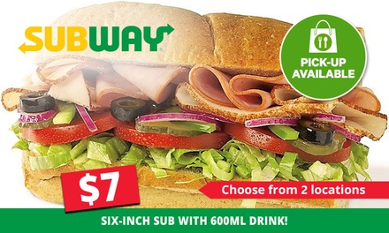 Six-Inch Sub with 600ml Drink - Subway | Groupon