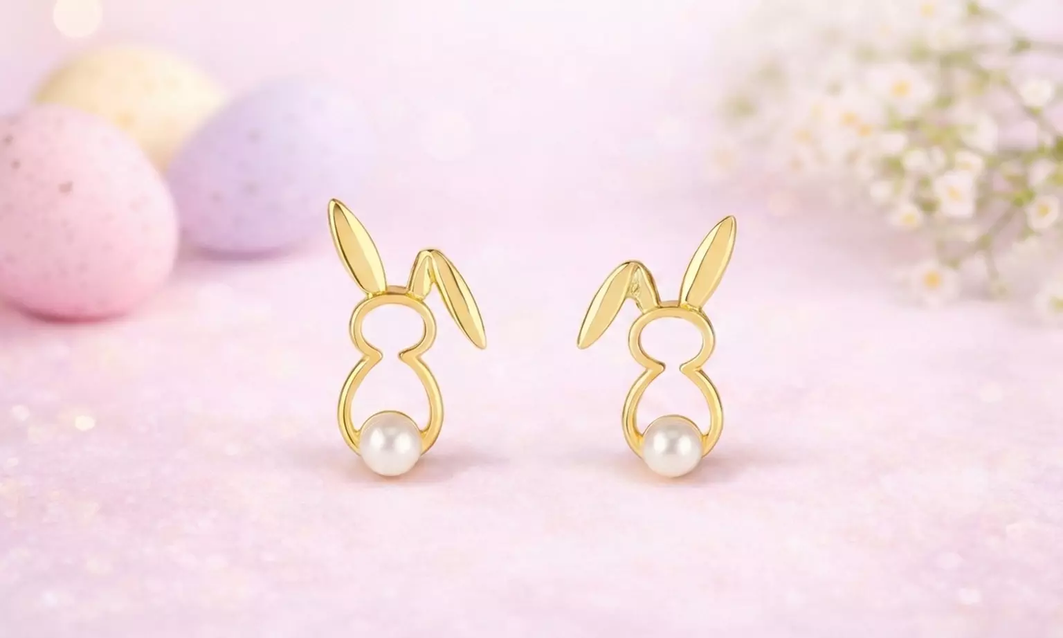 Gold-Tone Easter Bunny Pearl Stud Earrings