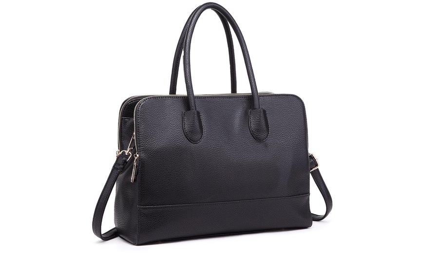 Image 2: Textured PU Leather Classic Tote Shoulder Bag