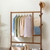 Image 1: Brown Bamboo Garment Rack with Wheels and  Bottom Shelf