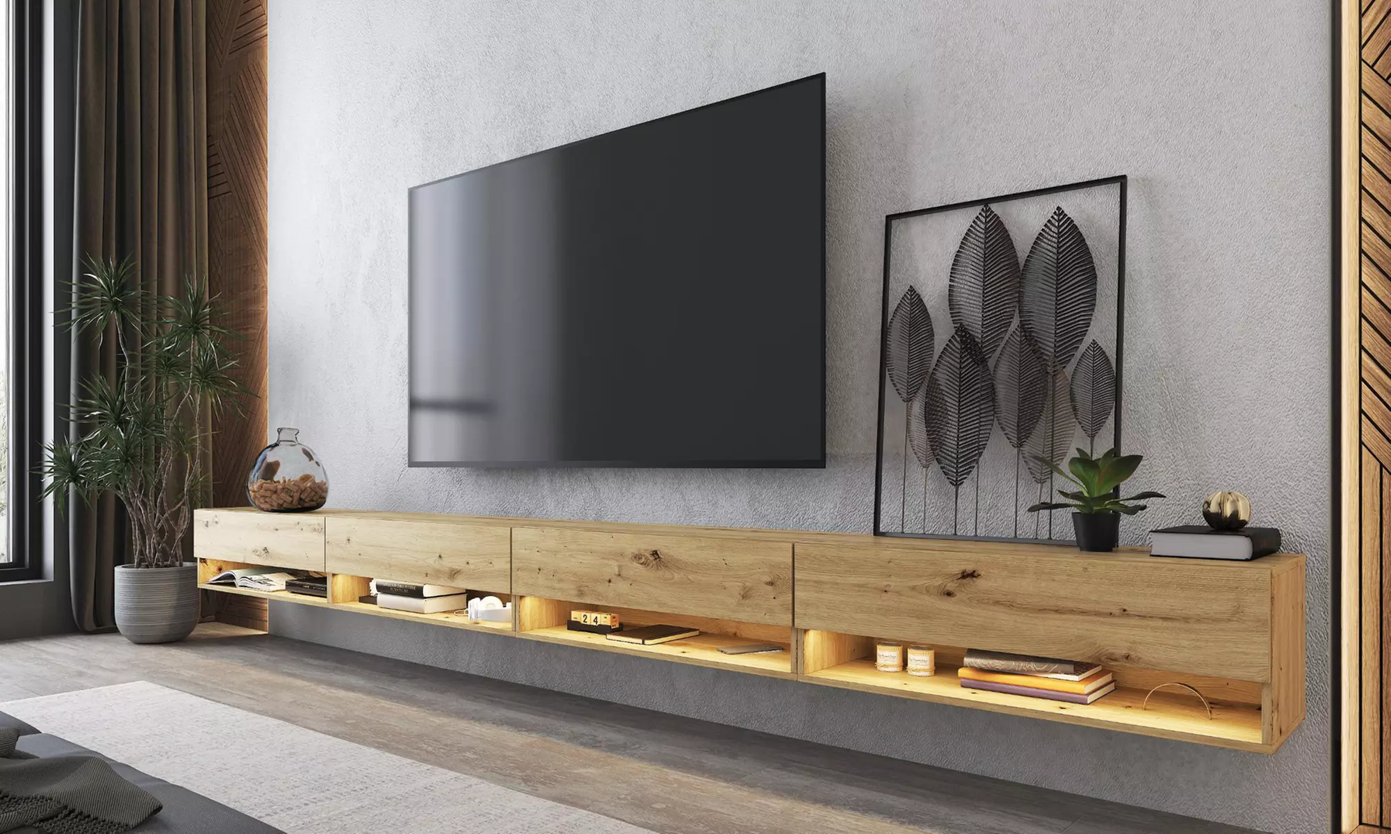 Meuble TV suspendu en chêne ou noir