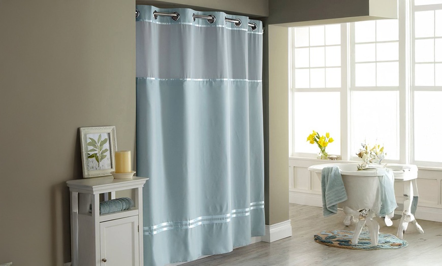 Image 10: Clearance Hookless Quick-Fit Shower Curtain