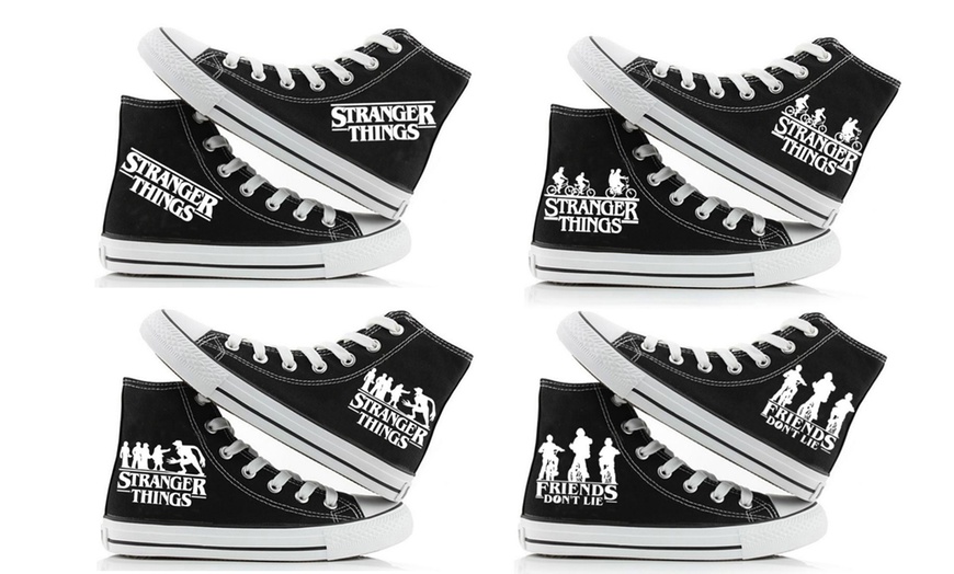 Image 1: Stranger Things Inspired Glow-in-the-Dark High-Top Trainers