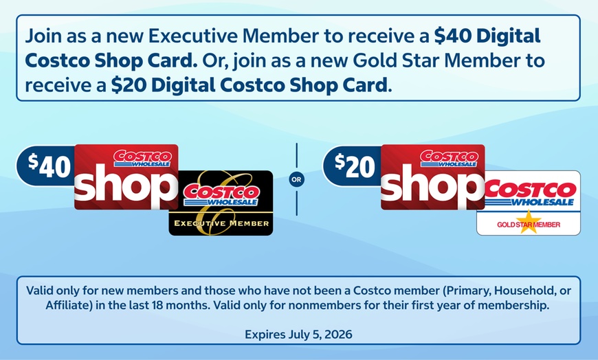 Image 2: 1-Year Gold Star or Executive Membership + $20 or $40 Costco Shop Card