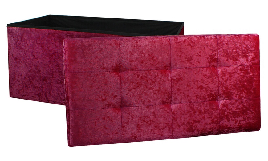 Image 19: Crushed Velvet Folding Storage Ottoman - Double Size