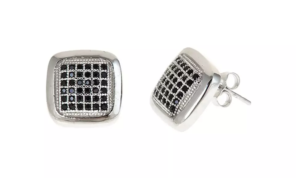 Men's Sterling Silver Square or Button Cut Pave Studs