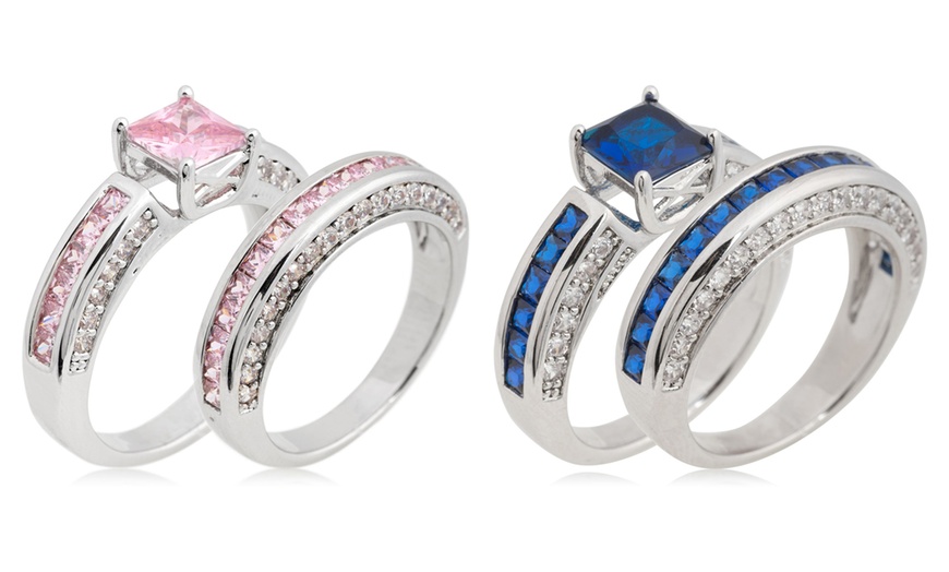 Image 1: Doppio anello veretta e solitario Destiny con zircone blu zaffiro