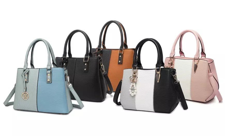 Image 1: Women's Color-block Fashion Tote and Top Handle Handbags