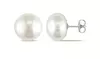 14k White Gold Plated 13-14 mm White Round Pearl Stud Earrings