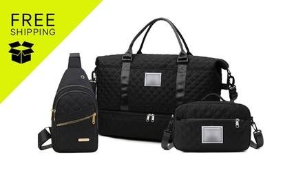 3Pcs Travel Duffle Bag Set with Shoe Compartment- Beige