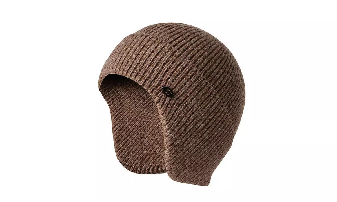 Men Plain Knit Winter Warm Fleece Cap Hat Beanie Ear Flaps Work Outdoor