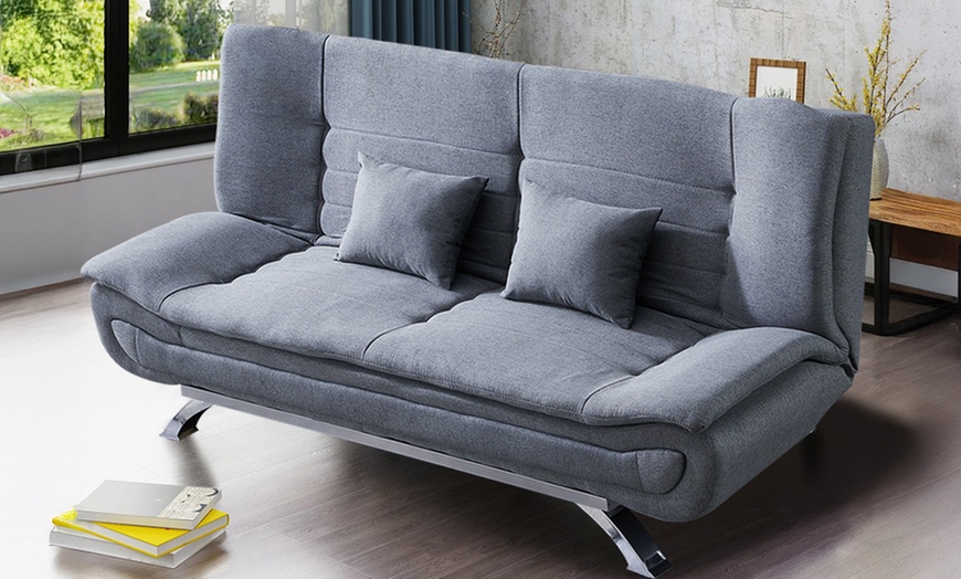 Image 2: Convertible Linen Sofa Bed with Dual-Layer