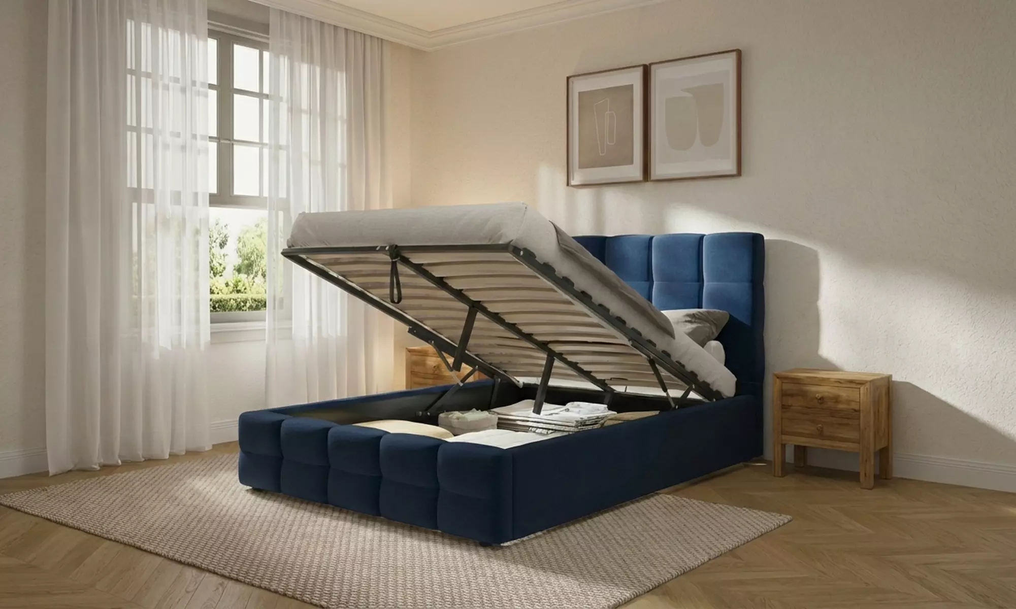 Windsor Velvet Gas Lift Ottoman Bed Frame