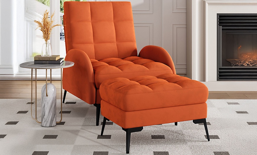Image 6: Velvet High Back Leisure Recliner Armchair and Footstool Set 