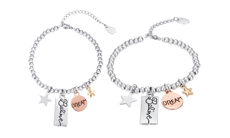 2 bracciali con pendenti e ciondoli Dream e Believe