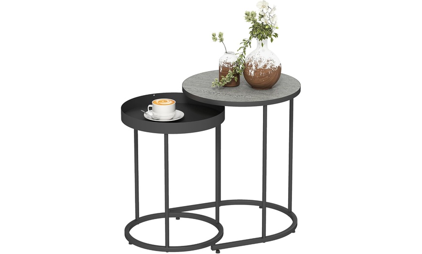 Image 7: HomCom Nesting Side Tables, Space-Saving Design