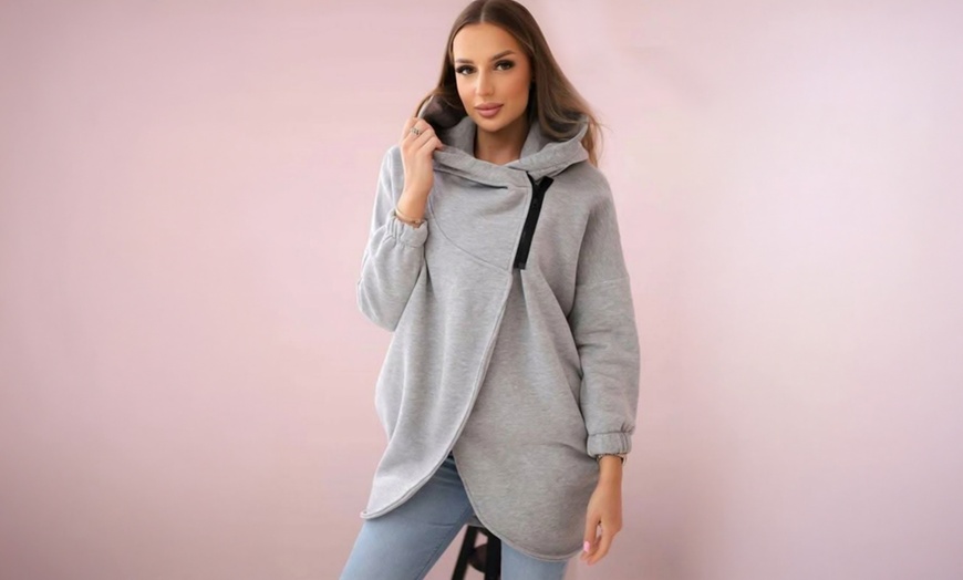 Image 4: Women’s Casual Hooded Fleece-lined Solid Color Sweatshirt Jacket