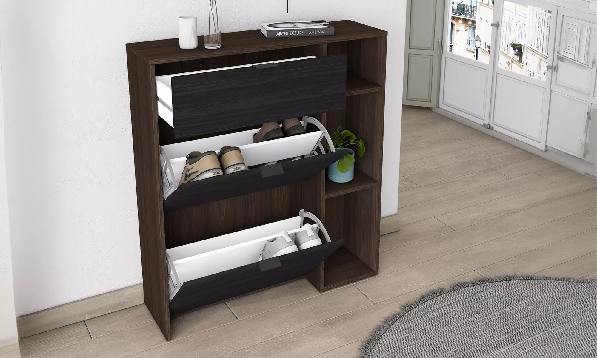 Shoe Storage Cabinet with Drawer and Shelves