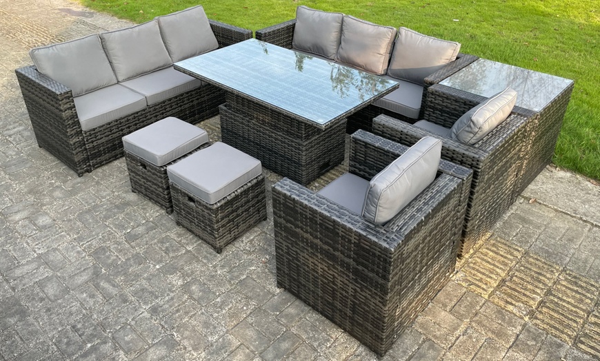 Image 1: 8-tlg. Fimous Polyrattan-Gartenmöbel-Set mit höhenverstellbarem Tisch
