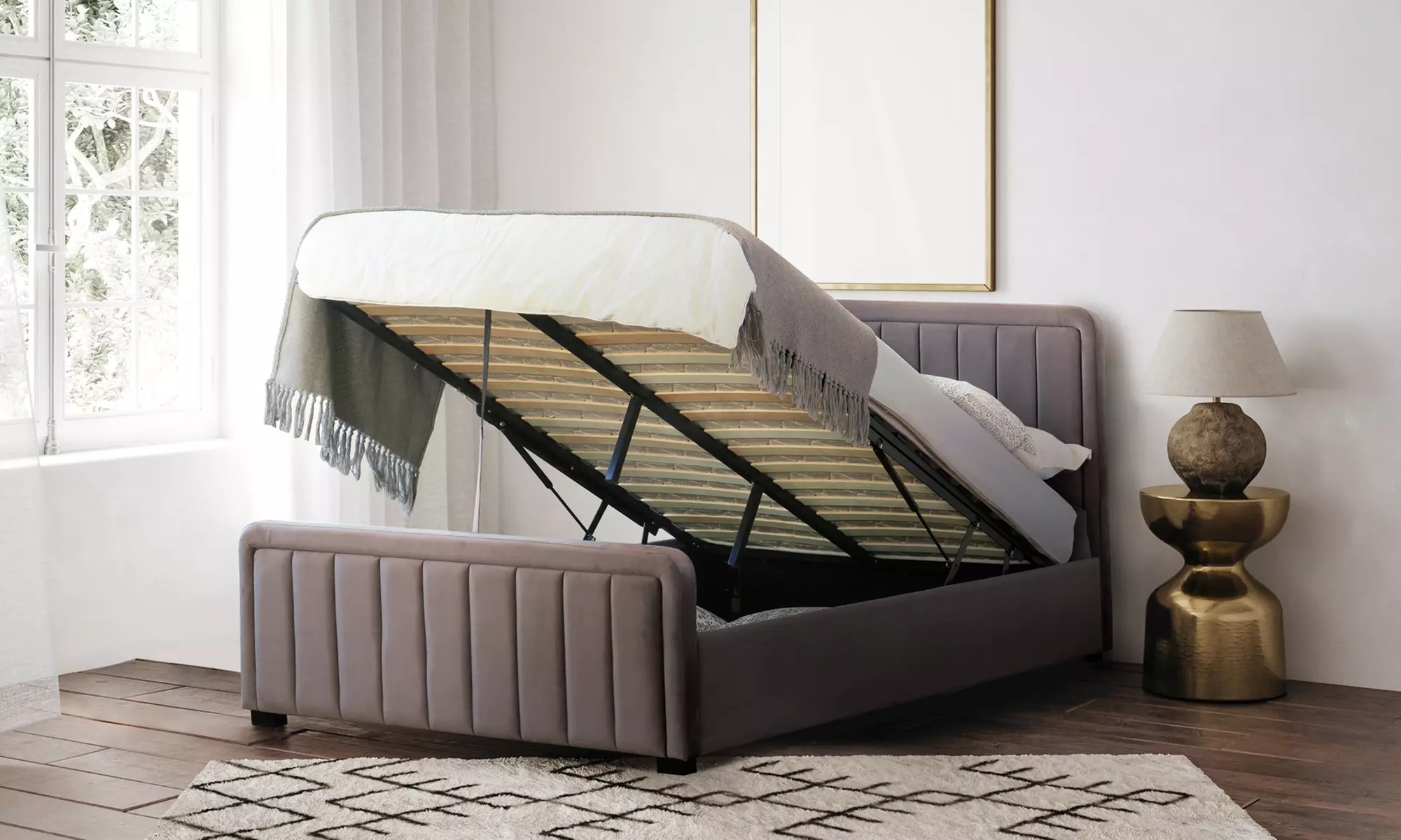 Fabric Borneo Ottoman Bed with Optional Mattress