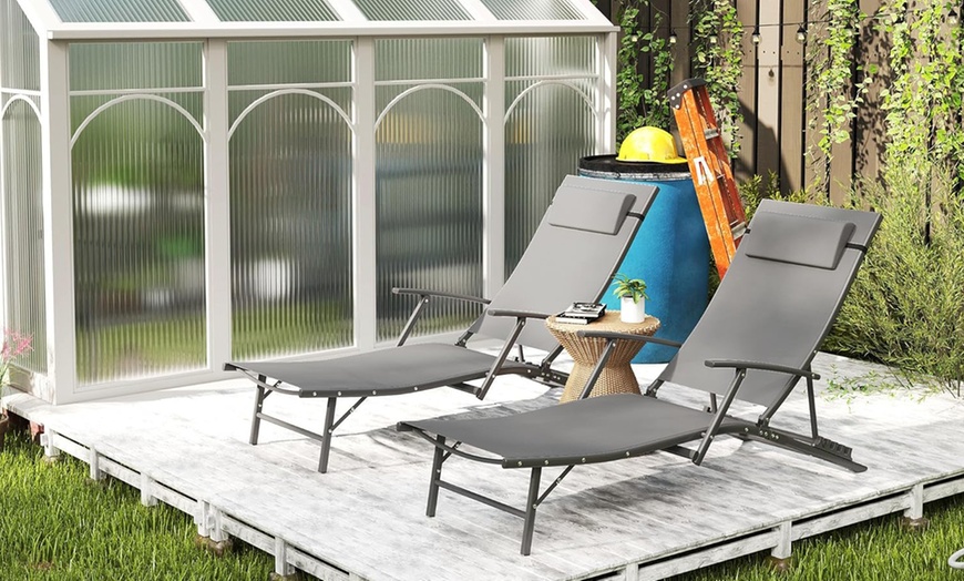 Image 2: Outsunny Set of Two Adjustable Back Sun Loungers 