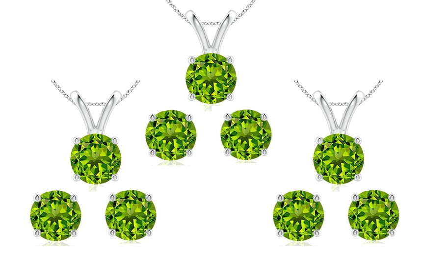 Image 4: 4 Cttw Round Peridot 18 Inch Necklace In Earring Set 24k Gold plated
