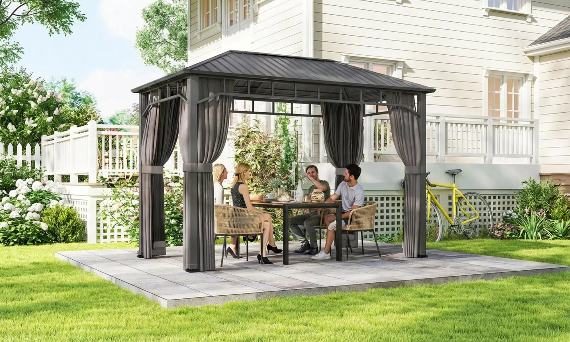 Outsunny Dark Grey Metal Garden Gazebo with Galvanised Roof