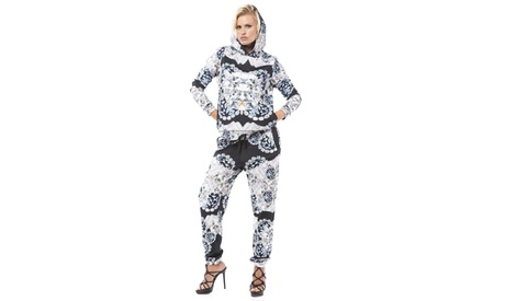 Felpa o pantaloni da donna con stampa multicolore, acquistabili anche assieme come tuta, disponibili in 3 taglie