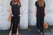 Women Summer Beach Casual Sexy Split Maxi Shirt Dress Short Sleeve Long Dresses - Second Medium
