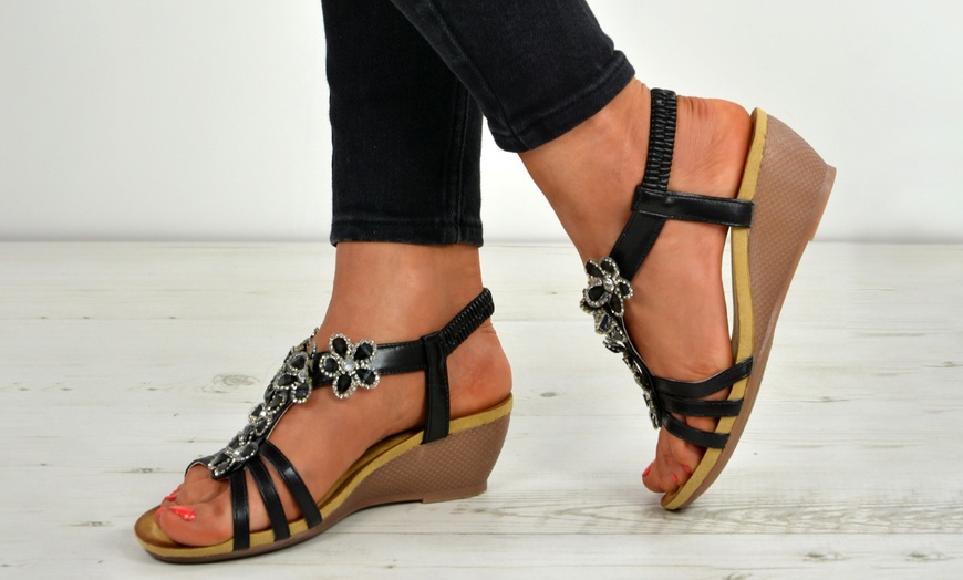 Image 3: Women's Floral Wedge Sandals