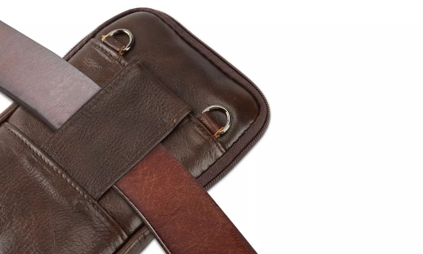 Mens Leather Phone Pouch Belt Bag Crossbody Waist Pack