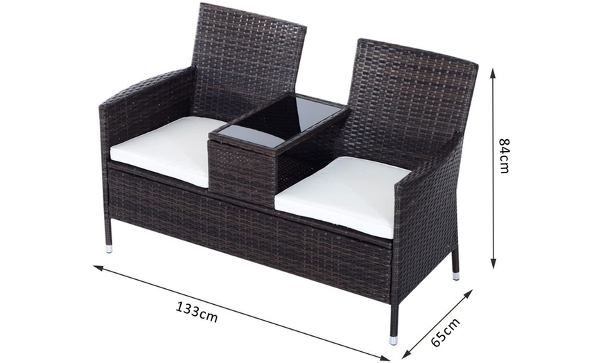 Image 4: Outsunny Two-Seater Rattan-Effect Chair with Middle Table