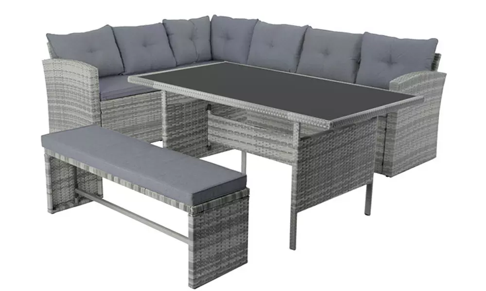 Salon de jardin Kocoon 8 places canapé d'angle, modèle "Oscar"