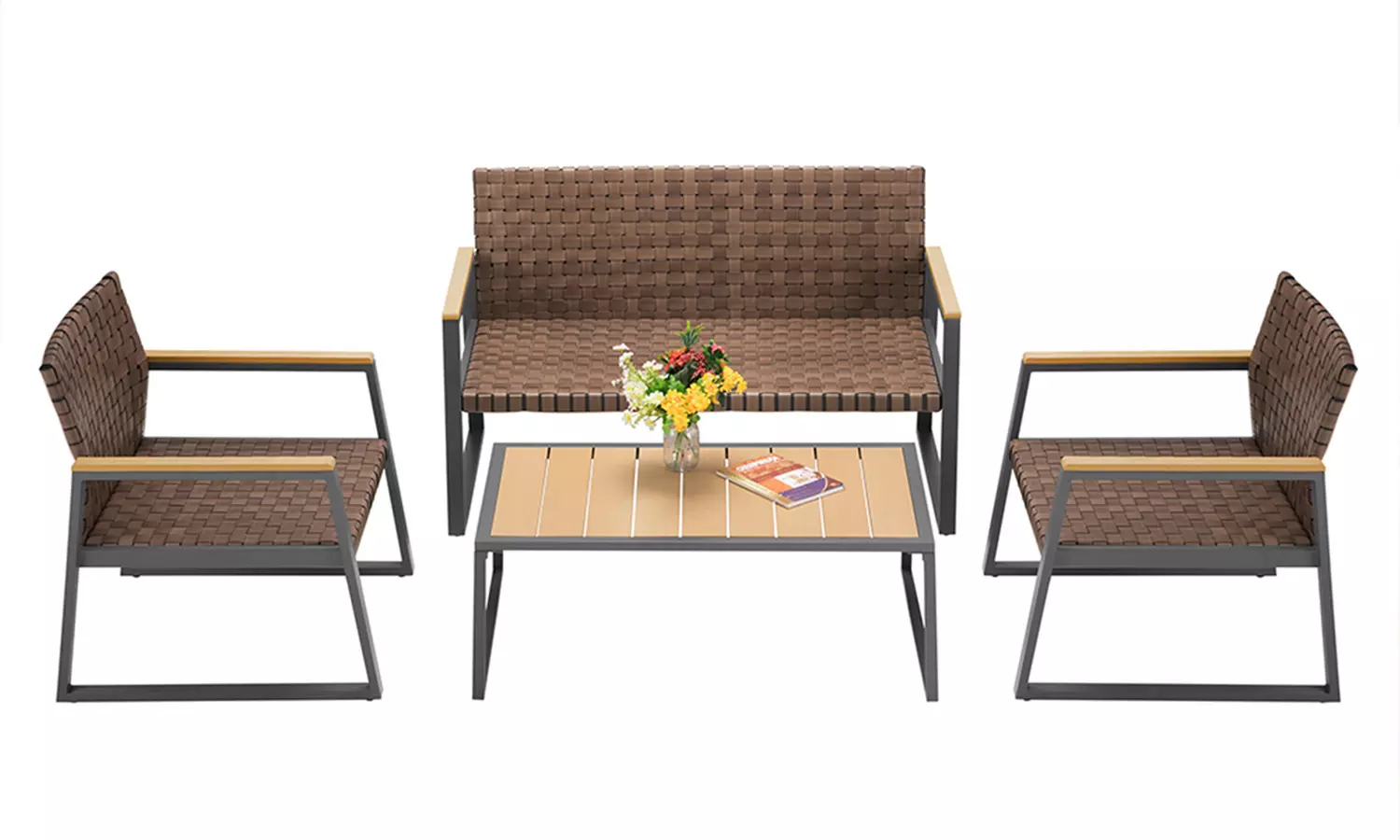 Salottino da giardino Bakaji con poltrone e tavolo in polyrattan - Primary Image