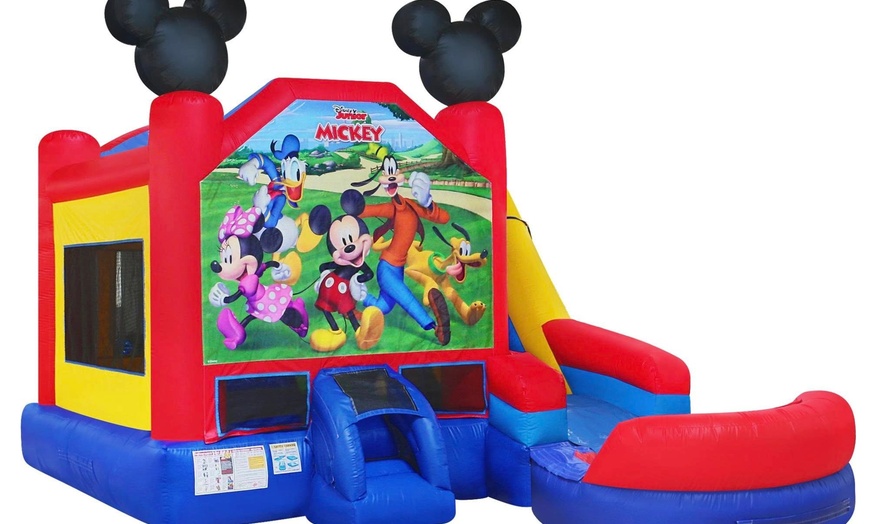 Image 4: 15 Ft Tropical Slide with Mickey Bounce Combo or Flamin' Wave Rental 