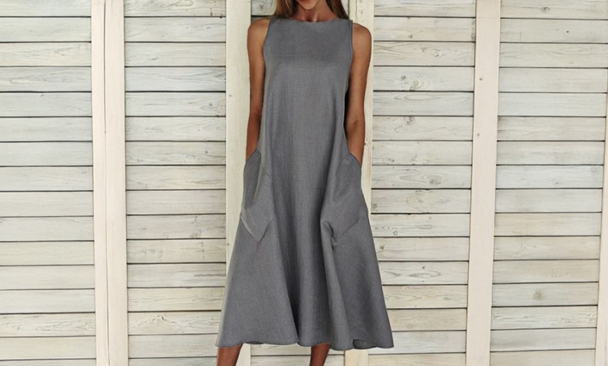 Image 5: Lightweight Sleeveless A-Line Dress in Cotton & Linen