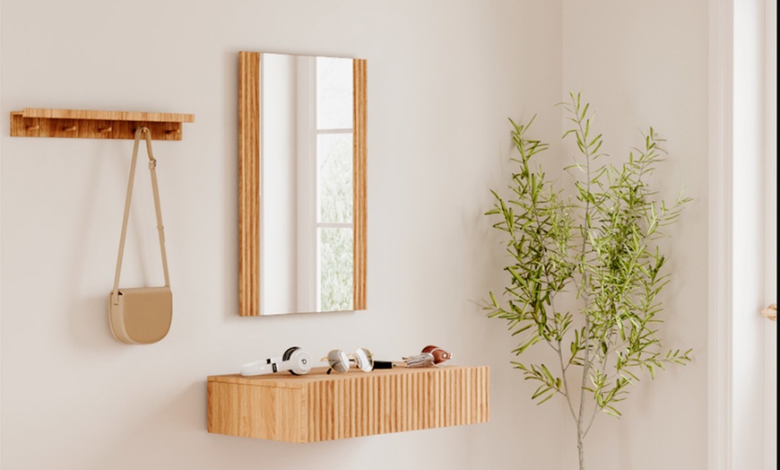 Image 1: Console d'entrée flottante Amira avec miroir et tiroir