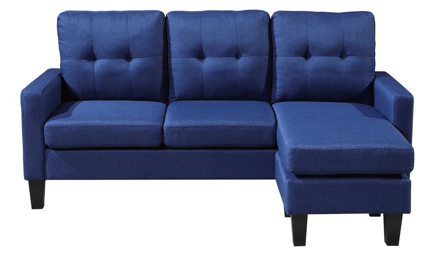 Image 12: Reversible Velvet L-Shaped Sectional Sofa with Ottoman Corner Couch