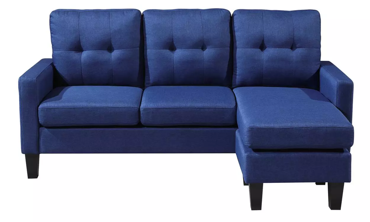 Reversible Velvet L-Shaped Sectional Sofa with Ottoman Corner Couch