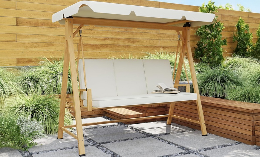 Image 2: Outsunny Three-Seater Swing Bench