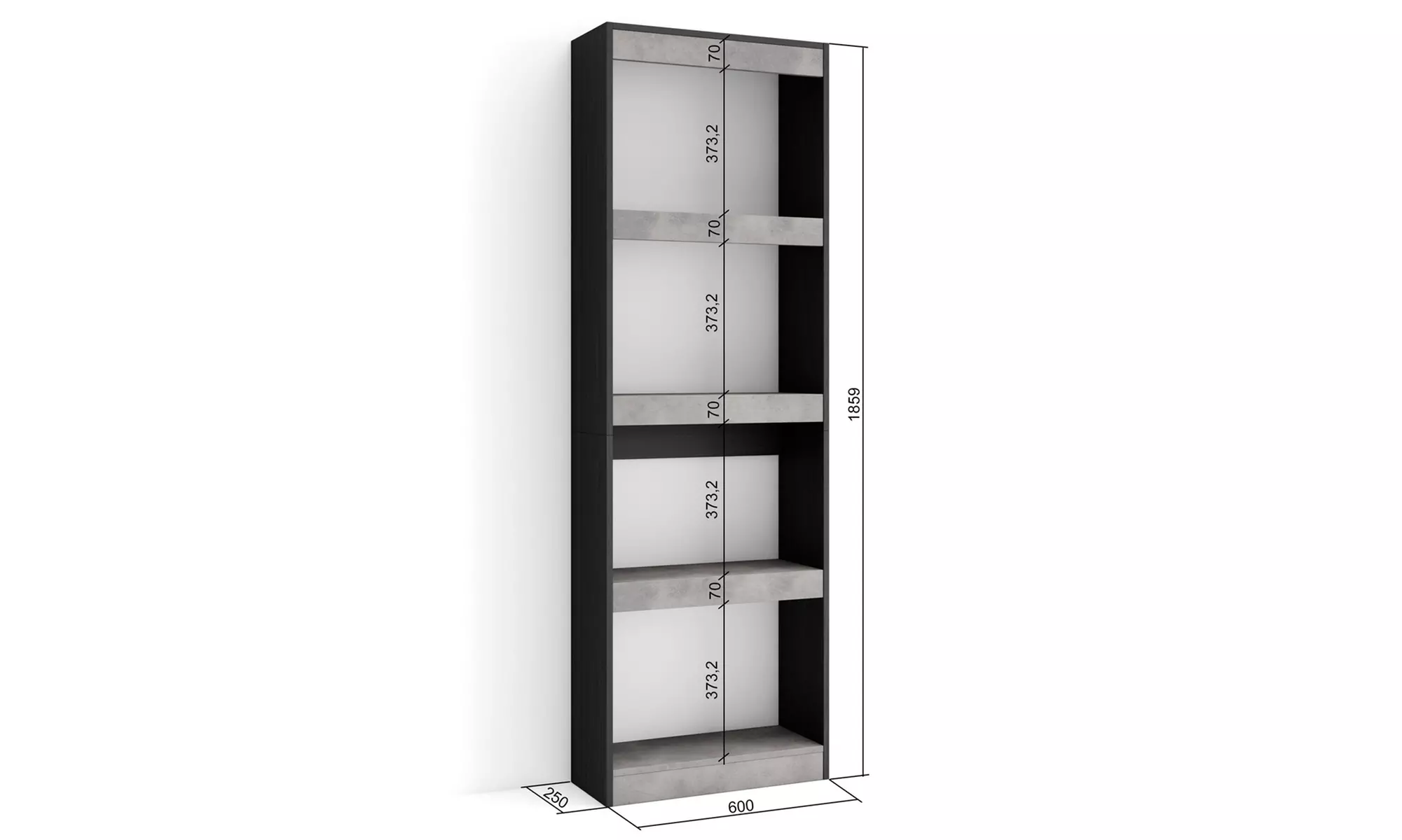 Elegante estantería de madera porosa; 60cm x 186cm x 25cm