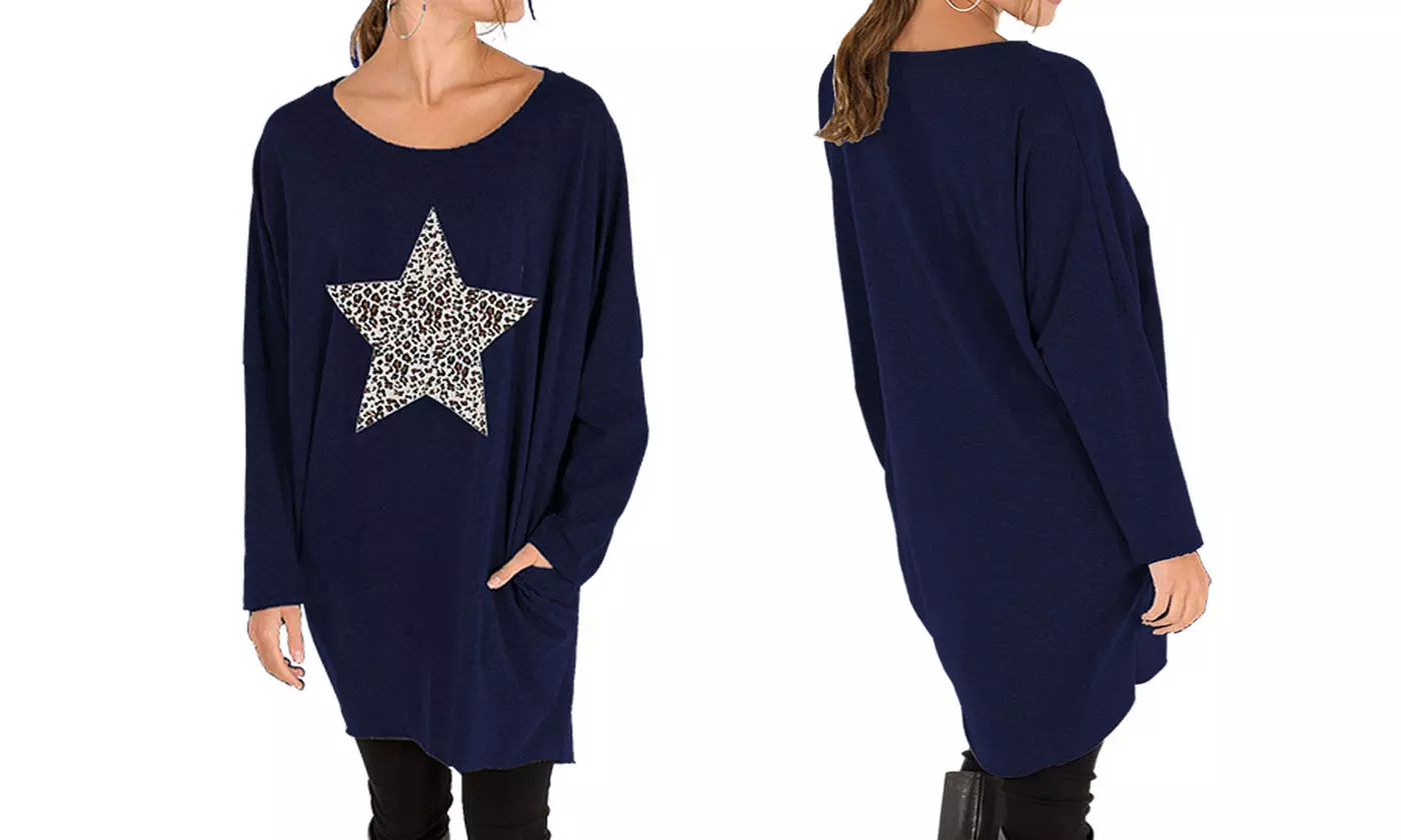 Leopard Motif Print Oversized Top