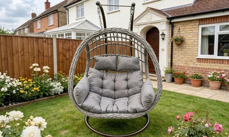 Groupon Unisex Charcoal Double Rattan Hanging Egg Chair With Stand