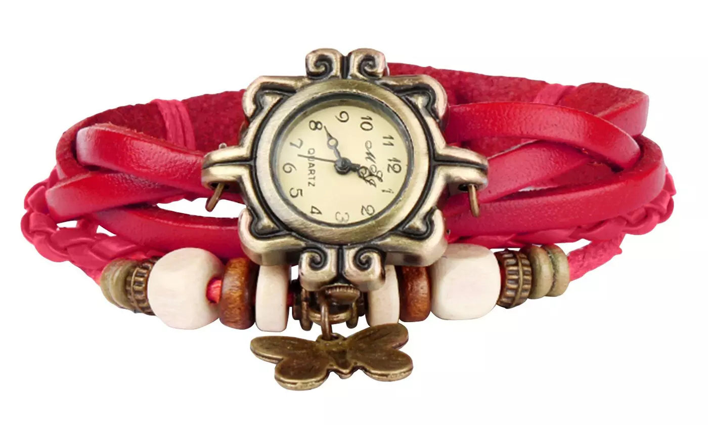 Women's Vintage Bohemian Vegan Leather Watch  (Charm And Color Choices)