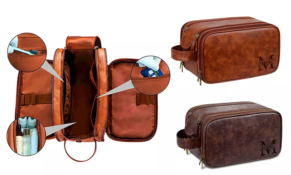 Travel in style with personalized vegan-friendly leather toiletry bag